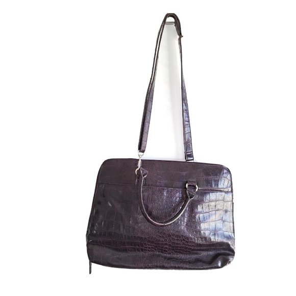 Dark Purple Crocodile Aligator Embossed PU Leather Tote Bag with Shoulder Strap - Picture 1 of 13